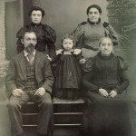 Front: William Reid, Gertrude (Brewster) Miller, Mary Ann (Cotterell) Headington. Back: Pearl (Reid) Brewster, Elvira (Headington) Reid. c1898