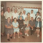 Front: Gertrude (Brewster) Miller, Alpha (Brewster) Derrickson, Dore Brewster, Bernice (Brewster) Dudgeon, Glen Brewster, Ruth (Whiteman) Brewster. Back: Emma (Brewster) Liby, Carl Miller, Ralph Derrickson, Hazel (Nussbaum) Brewster, Robert Dudgeon, Eva Brewster, Chester Brewster, Mrs. Chester Brewster.