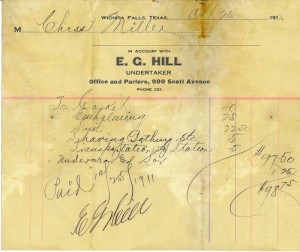 Chris Miller Undertaker Bill 1911