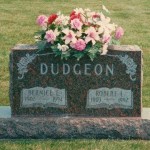 Tombstone of Bernice and Bob Dudgeon, Riverside Cemetery, Adams County, Indiana.
