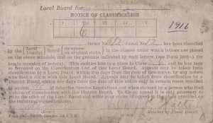 Carl F. Miller WWI Draft Classification as II-C, Mercer County, Ohio, Mar 1918.