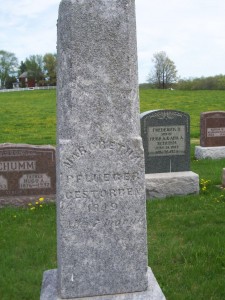 Margretha Pflueger, upper front of tombstone. (2013 photo by Karen)