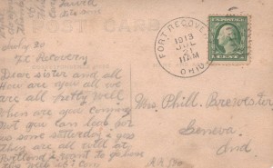 1913 Postcard sent to Pearl Brewster from her sister Laura Metzner.