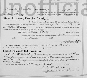 Mainard Brewster/Ellen Murray marriage record, 1930, DeKalb Co., Indiana.
