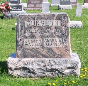 Joseph & Clara A. Gunsett, Zion Lutheran Cemetery, Schumm, Van Wert County, Ohio. (2012 photo by Karen)