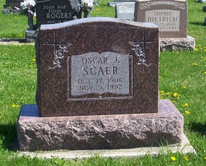 Oscar J. Scaer, Zion Lutheran Cemetery, Schumm, Van Wert County, Ohio. (2012 photo by Karen)