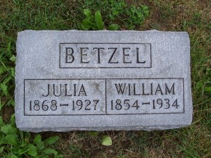William & Julia Betzel, Zion Lutheran Cemetery, Mercer County, Ohio. (2011 photo by Karen)