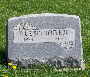 Emilie (Schumm) Koch, Zion Lutheran Cemetery, Schumm, Van Wert County, Ohio. (2012 photo by Karen)