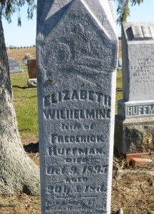 Elizabeth Wilhelmina (Hiller) Huffman, Kessler Cemetery, Mercer County, Ohio (2015 photo by Karen)