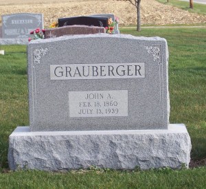 John A. Grauberger, Zion Lutheran Cemetery, Chattanooga, Mercer County, Ohio. (2014 photo by Karen)