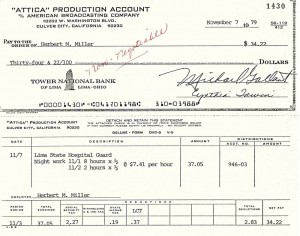 Check from Attica Production Account, Nov 1979.