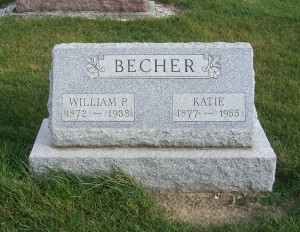 William P & Katie (Schaadt) Becher, Zion Lutheran Cemetery, Chattanooga, Mercer County, Ohio. (2011 photo by Karen)