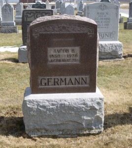 Jacob B Germann, Evangelical Protestant Cemetery, Ohio City, OH. (2014 photo by Karen)